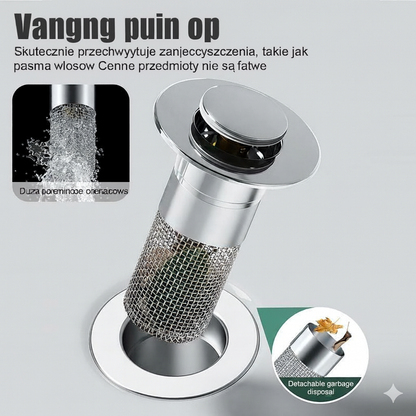 Zatyczka odpływu 2-w-1 z sitkiem na włosy do umywalki