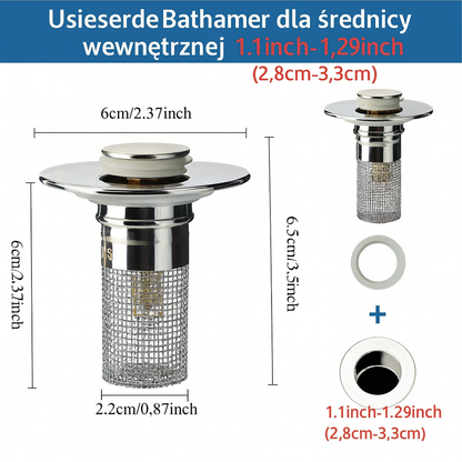 Zatyczka odpływu 2-w-1 z sitkiem na włosy do umywalki