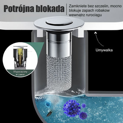 Zatyczka odpływu 2-w-1 z sitkiem na włosy do umywalki