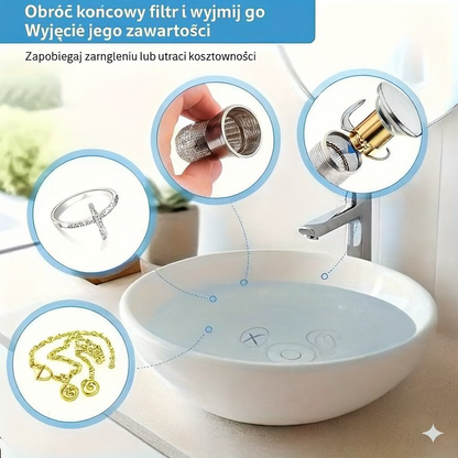 Zatyczka odpływu 2-w-1 z sitkiem na włosy do umywalki