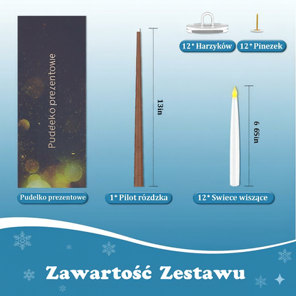 12 unoszących się świec LED z pilotem w kształcie różdżki – bezpłomieniowe wiszące świece do dekoracji bożonarodzeniowych i halloweenowych