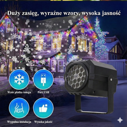 Magiczny świąteczny projektor z ruchomymi wzorami