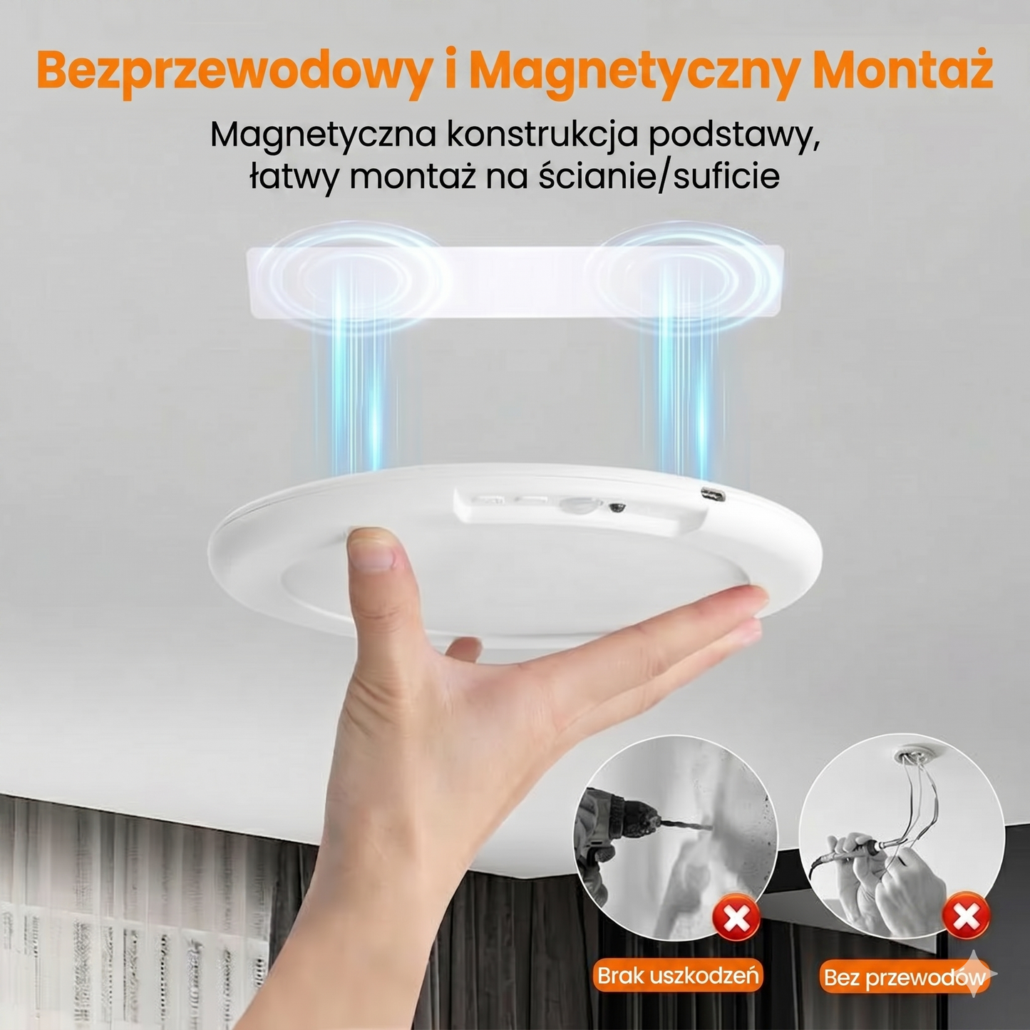 Lampa sufitowa akumulatorowa z czujnikiem ruchu - bezprzewodowa - w zestawie pilot