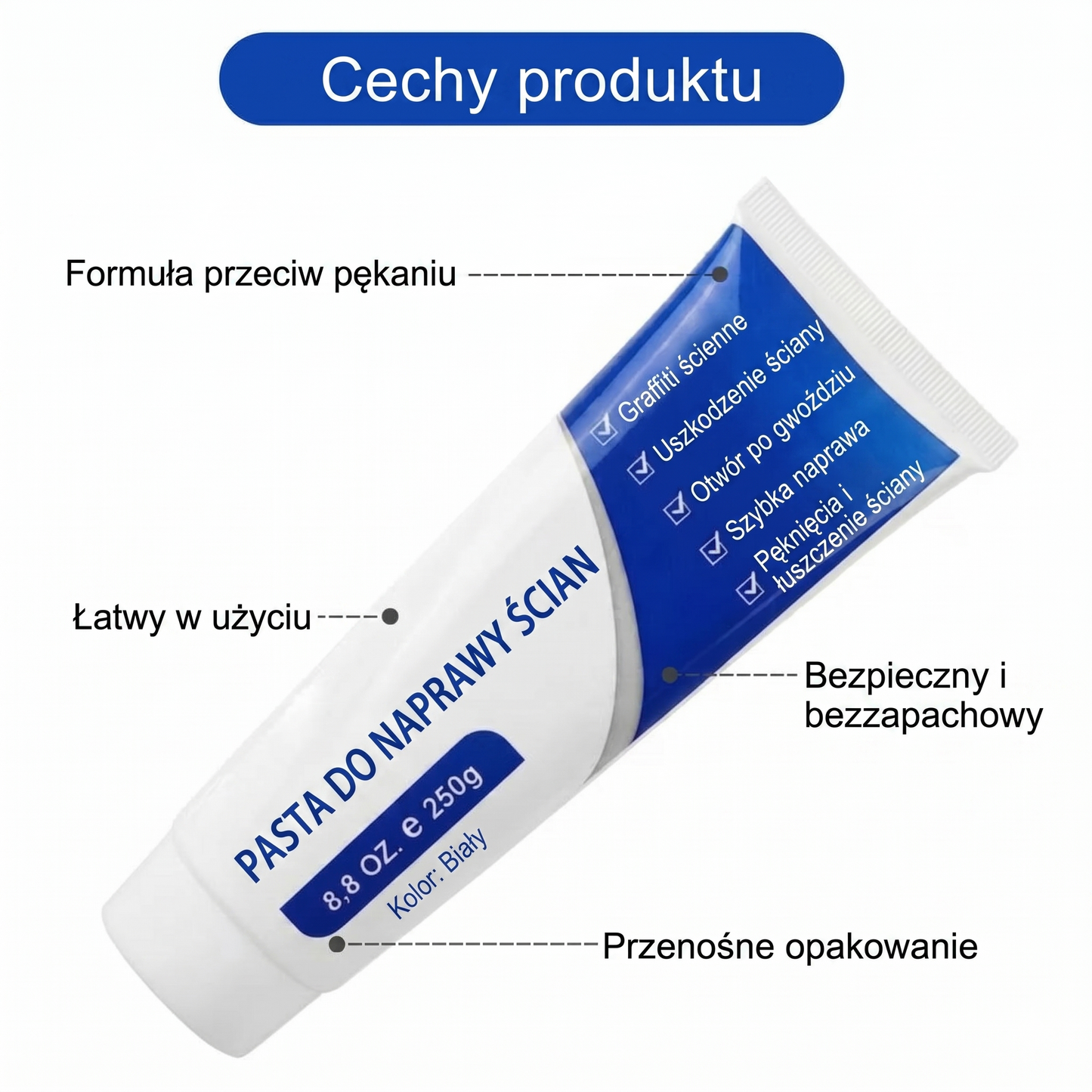 Biała masa szpachlowa do ścian – 250g – do naprawy dziur i pęknięć