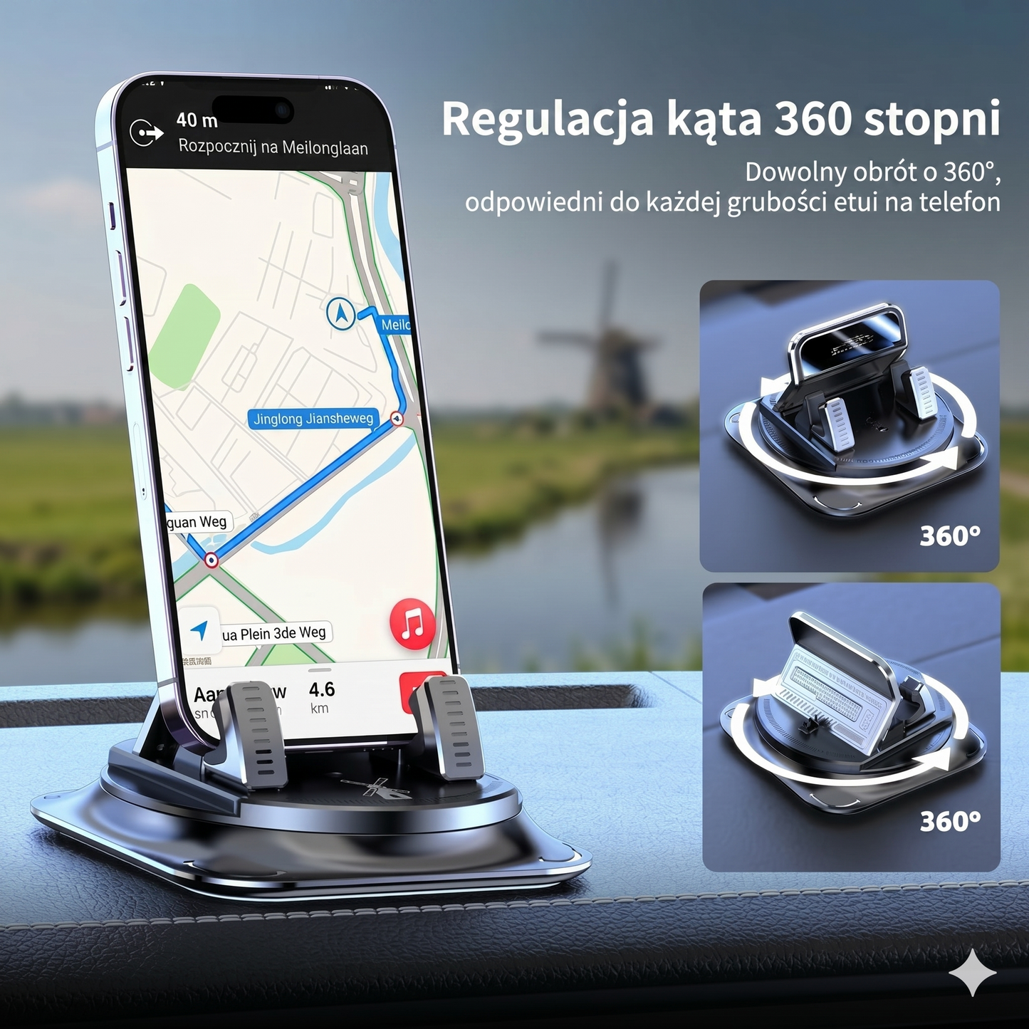 Obrotowy uchwyt samochodowy 360° do nawigacji