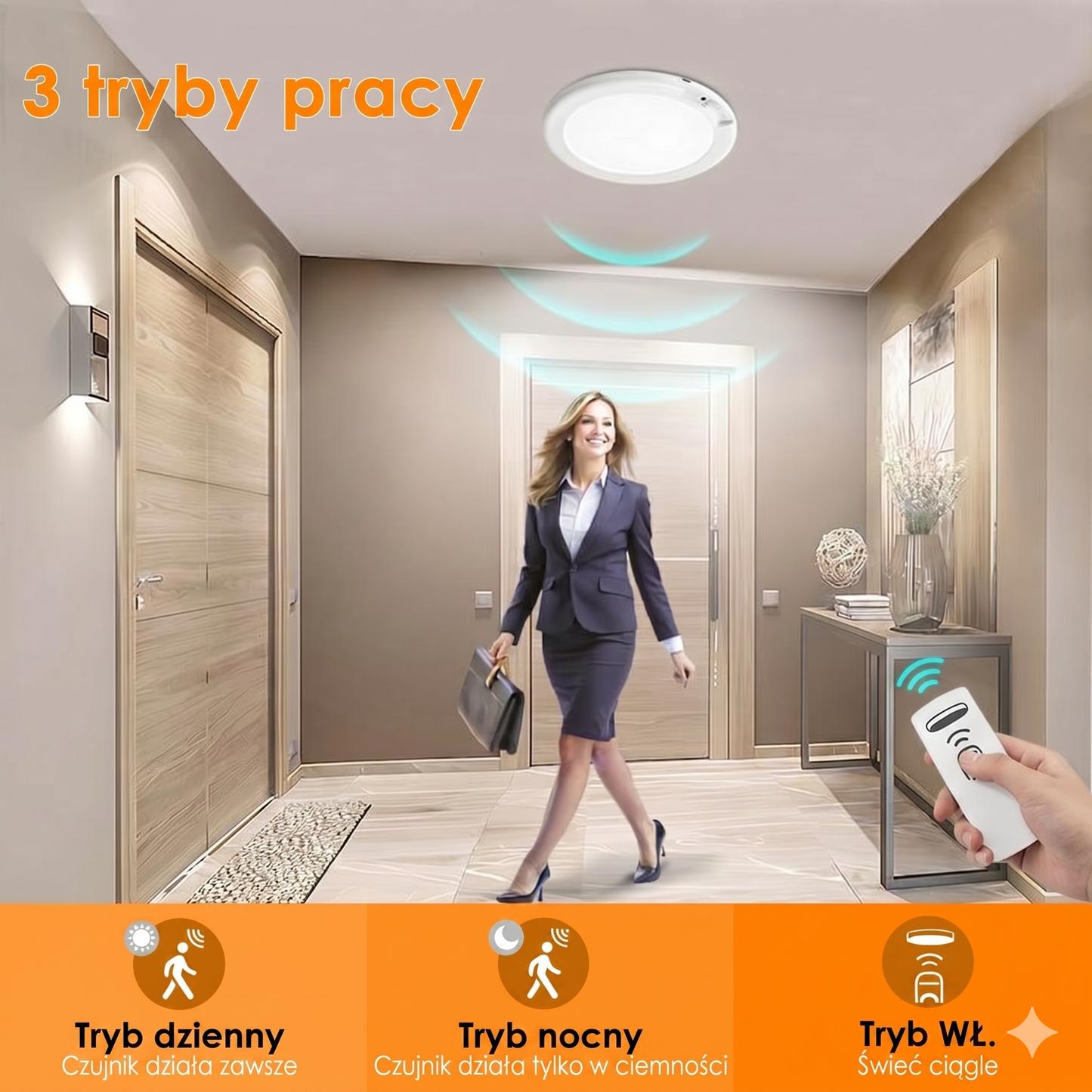 Lampa sufitowa akumulatorowa z czujnikiem ruchu - bezprzewodowa - w zestawie pilot