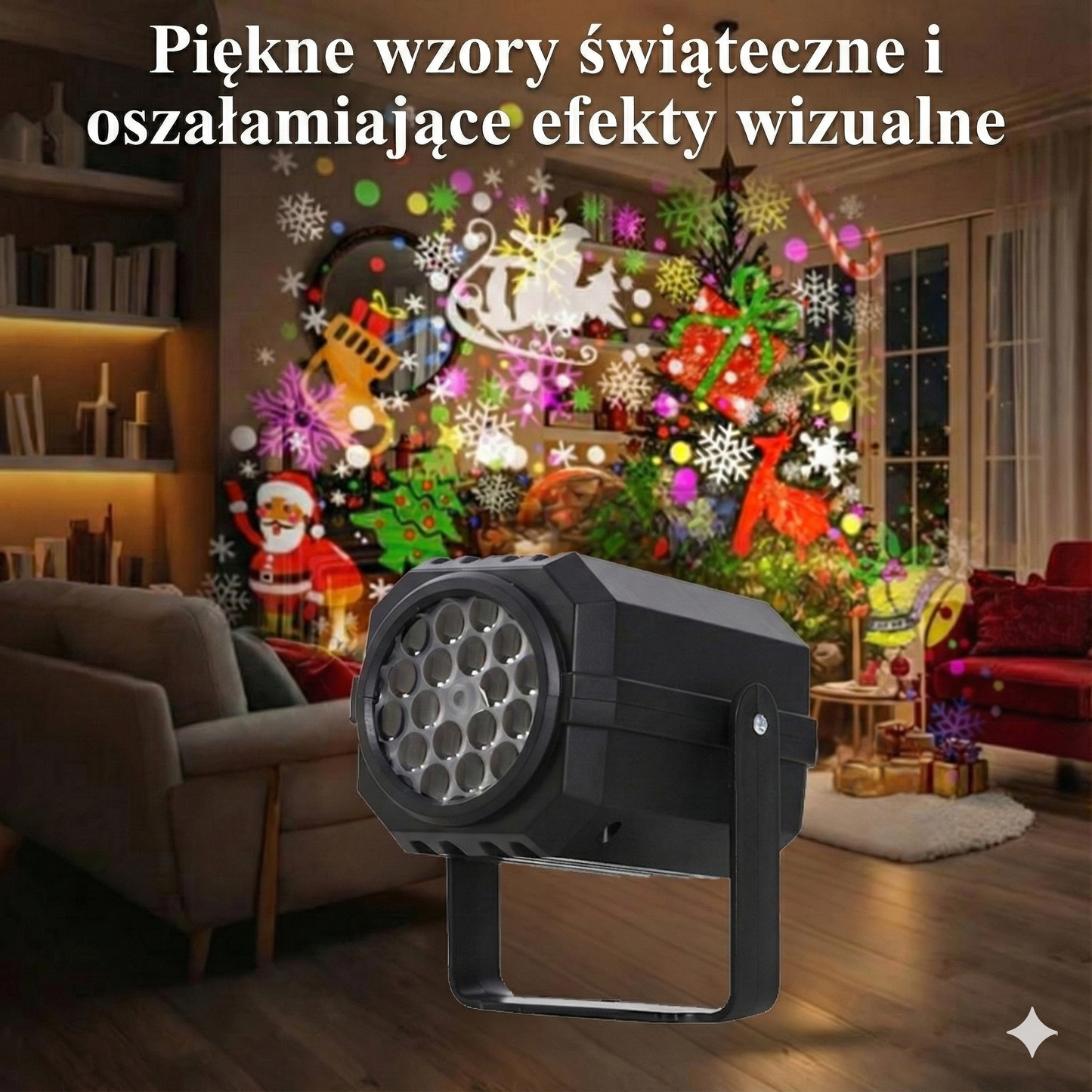 Magiczny świąteczny projektor z ruchomymi wzorami