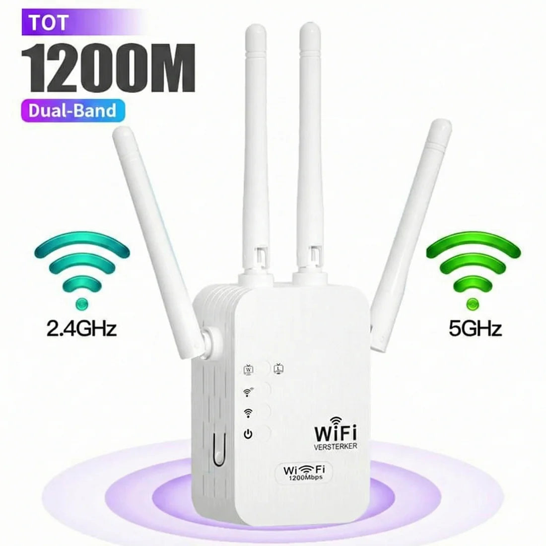 Wzmacniacz sygnału Wi-Fi 1200 Mbps – dwuzakresowy repeater (5 GHz i 2,4 GHz) – z portem Ethernet i WPS