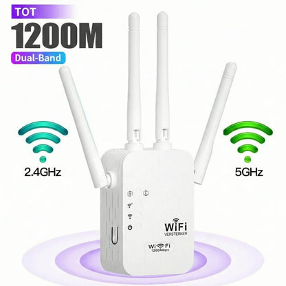 Wzmacniacz sygnału Wi-Fi 1200 Mbps – dwuzakresowy repeater (5 GHz i 2,4 GHz) – z portem Ethernet i WPS