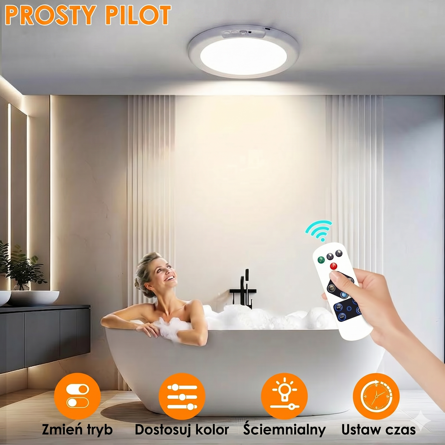 Lampa sufitowa akumulatorowa z czujnikiem ruchu - bezprzewodowa - w zestawie pilot