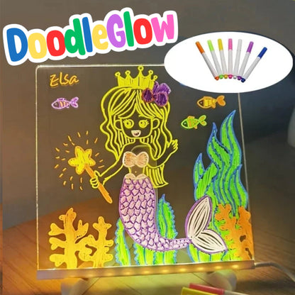 DoodleGlow™ magiczna tablica LED do rysowania – świecąca tablica dla dzieci (z markerami i szablonami)
