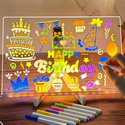 DoodleGlow™ magiczna tablica LED do rysowania – świecąca tablica dla dzieci (z markerami i szablonami)
