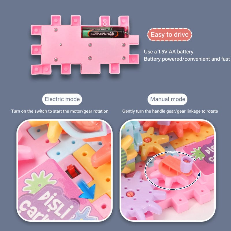 Edukacyjny zestaw klocków: elektryczne koła zębate