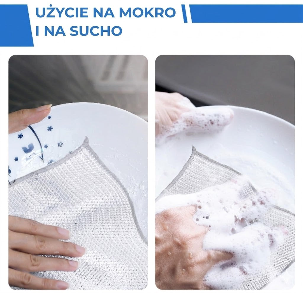 Wielorazowe srebrne ściereczki z siatki (zestaw 10 szt.) – skuteczne czyszczenie bez zarysowań – do garnków, szkła i blatów – szybkoschnące i trwałe