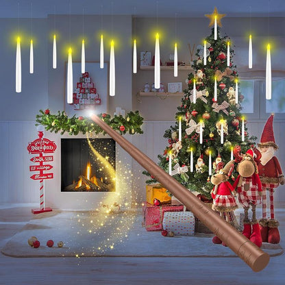 12 unoszących się świec LED z pilotem w kształcie różdżki – bezpłomieniowe wiszące świece do dekoracji bożonarodzeniowych i halloweenowych