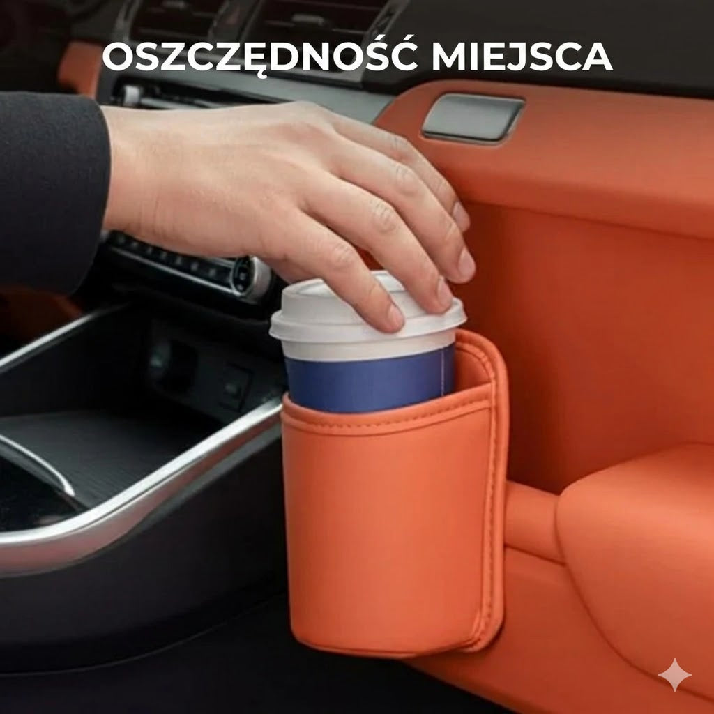 Skórzany samochodowy uchwyt na kubek 2 w 1