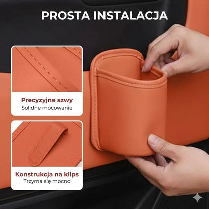 Skórzany samochodowy uchwyt na kubek 2 w 1