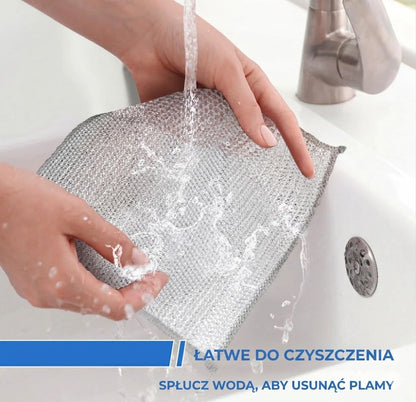 Wielorazowe srebrne ściereczki z siatki (zestaw 10 szt.) – skuteczne czyszczenie bez zarysowań – do garnków, szkła i blatów – szybkoschnące i trwałe