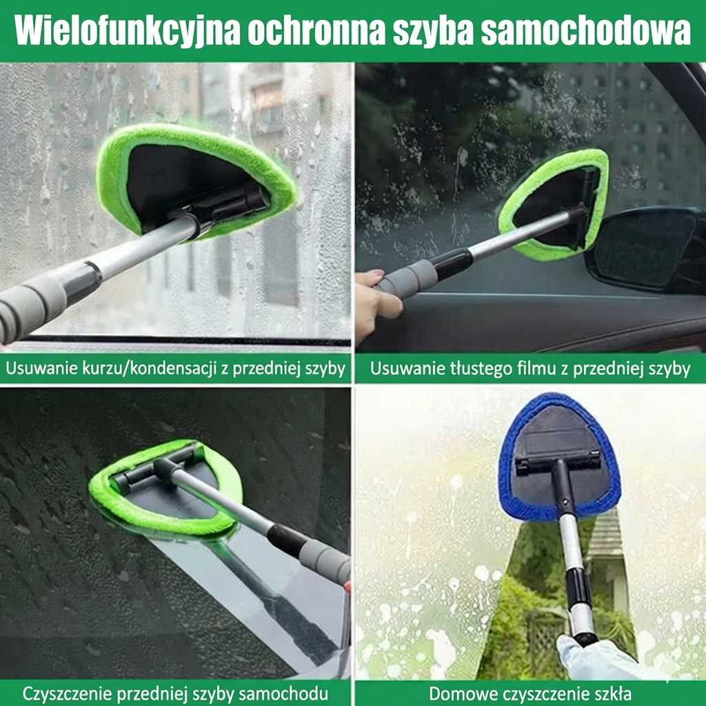 Zestaw teleskopowej ściągaczki do okien – wysuwany uchwyt z myjką i ściągaczką