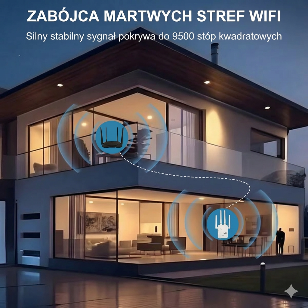 Wzmacniacz sygnału Wi-Fi 1200 Mbps – dwuzakresowy repeater (5 GHz i 2,4 GHz) – z portem Ethernet i WPS