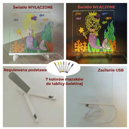 DoodleGlow™ magiczna tablica LED do rysowania – świecąca tablica dla dzieci (z markerami i szablonami)