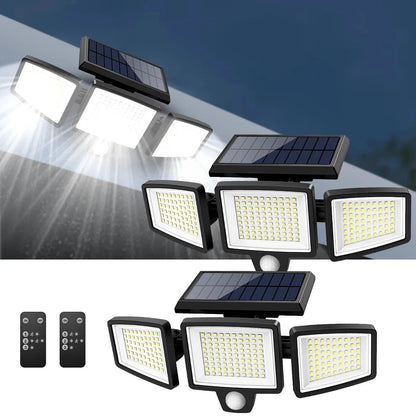 [200 diod LED] Solarna lampa ścienna z czujnikiem ruchu – Zewnętrzne oświetlenie solarne – Wodoodporność IP65 – 100% oszczędności energii