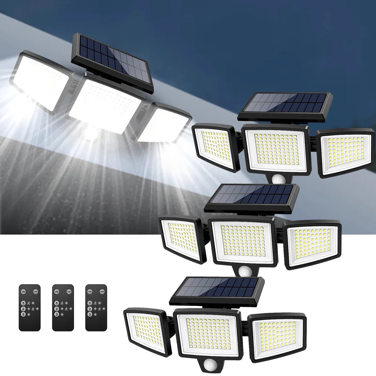 [200 diod LED] Solarna lampa ścienna z czujnikiem ruchu – Zewnętrzne oświetlenie solarne – Wodoodporność IP65 – 100% oszczędności energii