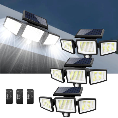 [200 diod LED] Solarna lampa ścienna z czujnikiem ruchu – Zewnętrzne oświetlenie solarne – Wodoodporność IP65 – 100% oszczędności energii