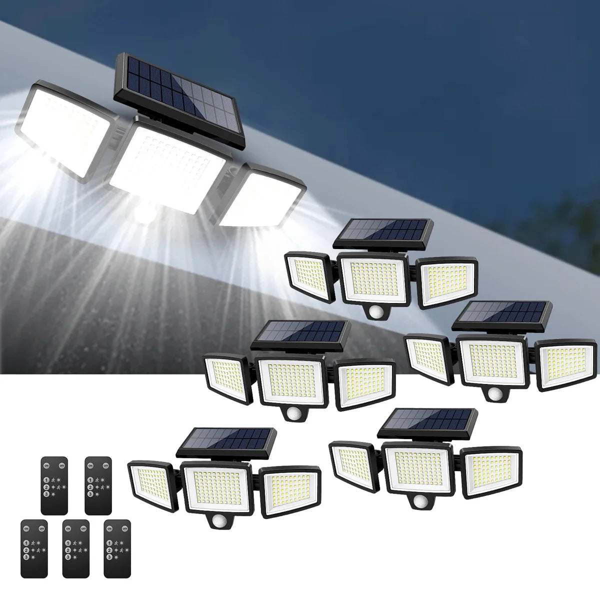 [200 diod LED] Solarna lampa ścienna z czujnikiem ruchu – Zewnętrzne oświetlenie solarne – Wodoodporność IP65 – 100% oszczędności energii
