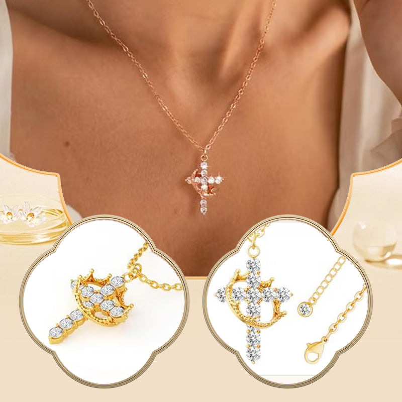 Naszyjnik "Forever Cross & Crown” z moissanitem