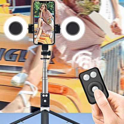 Selfie stick 6-w-1 ze statywem i lampą doświetlającą – statyw Bluetooth z pilotem (do iPhone’a i telefonów z Androidem)