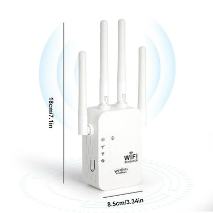 Wzmacniacz sygnału Wi-Fi 1200 Mbps – dwuzakresowy repeater (5 GHz i 2,4 GHz) – z portem Ethernet i WPS