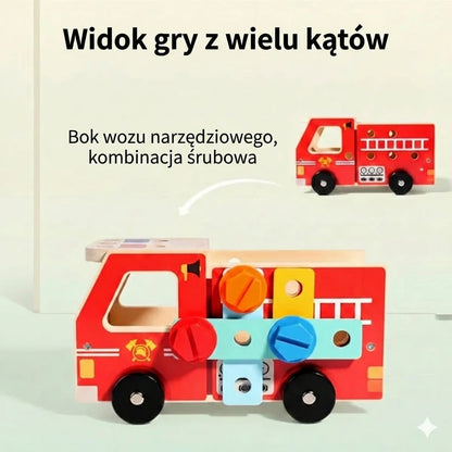 Drewniany zestaw do samodzielnego montażu – wóz strażacki z narzędziami (edukacyjny i ekologiczny)