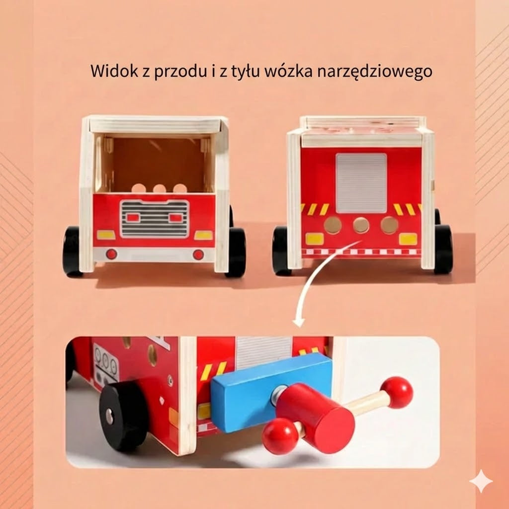 Drewniany zestaw do samodzielnego montażu – wóz strażacki z narzędziami (edukacyjny i ekologiczny)