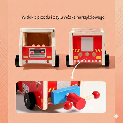 Drewniany zestaw do samodzielnego montażu – wóz strażacki z narzędziami (edukacyjny i ekologiczny)