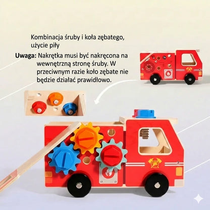 Drewniany zestaw do samodzielnego montażu – wóz strażacki z narzędziami (edukacyjny i ekologiczny)