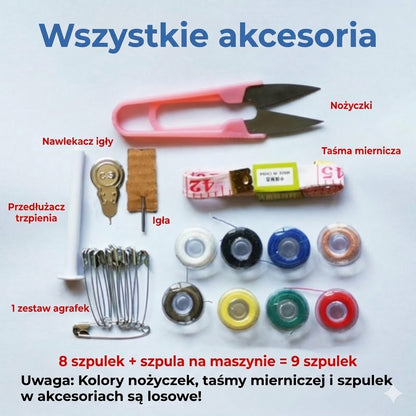 Mini ręczna maszyna do szycia – bezprzewodowa i przenośna – szybkie naprawy – z akcesoriami – biała