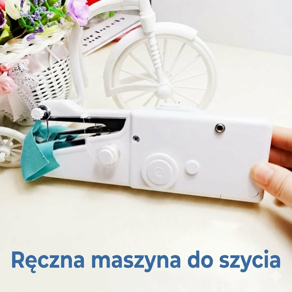 Mini ręczna maszyna do szycia – bezprzewodowa i przenośna – szybkie naprawy – z akcesoriami – biała