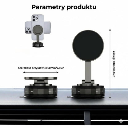 Magnetyczny uchwyt samochodowy na telefon – przyssawka próżniowa + mocowanie magnetyczne – obrót 360° – stabilne mocowanie do deski rozdzielczej i szyby