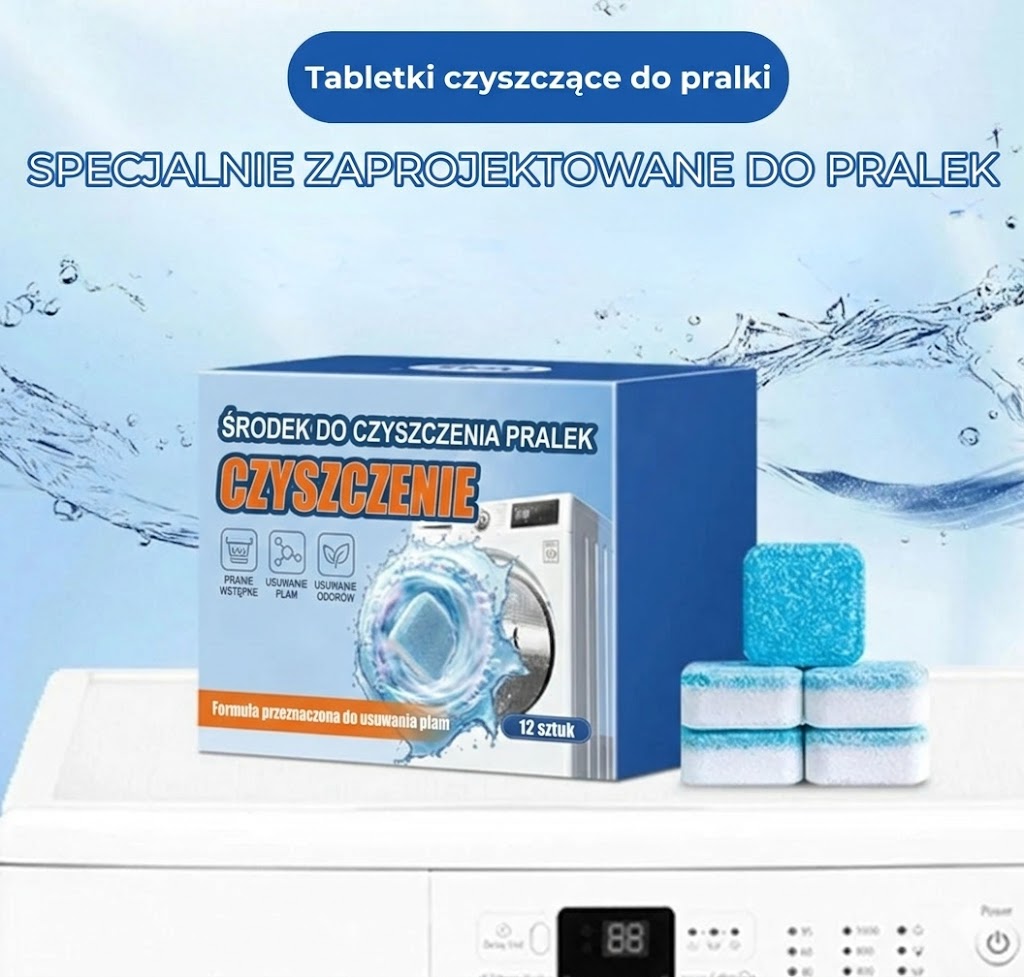 Tabletki do czyszczenia pralki – Usuwają kamień i nieprzyjemne zapachy – Głębokie czyszczenie – [Opakowanie 12 szt.] – Uniwersalne