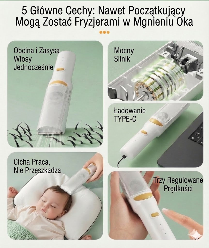 Maszynka do strzyżenia z funkcją odsysania włosów (bez bałaganu)