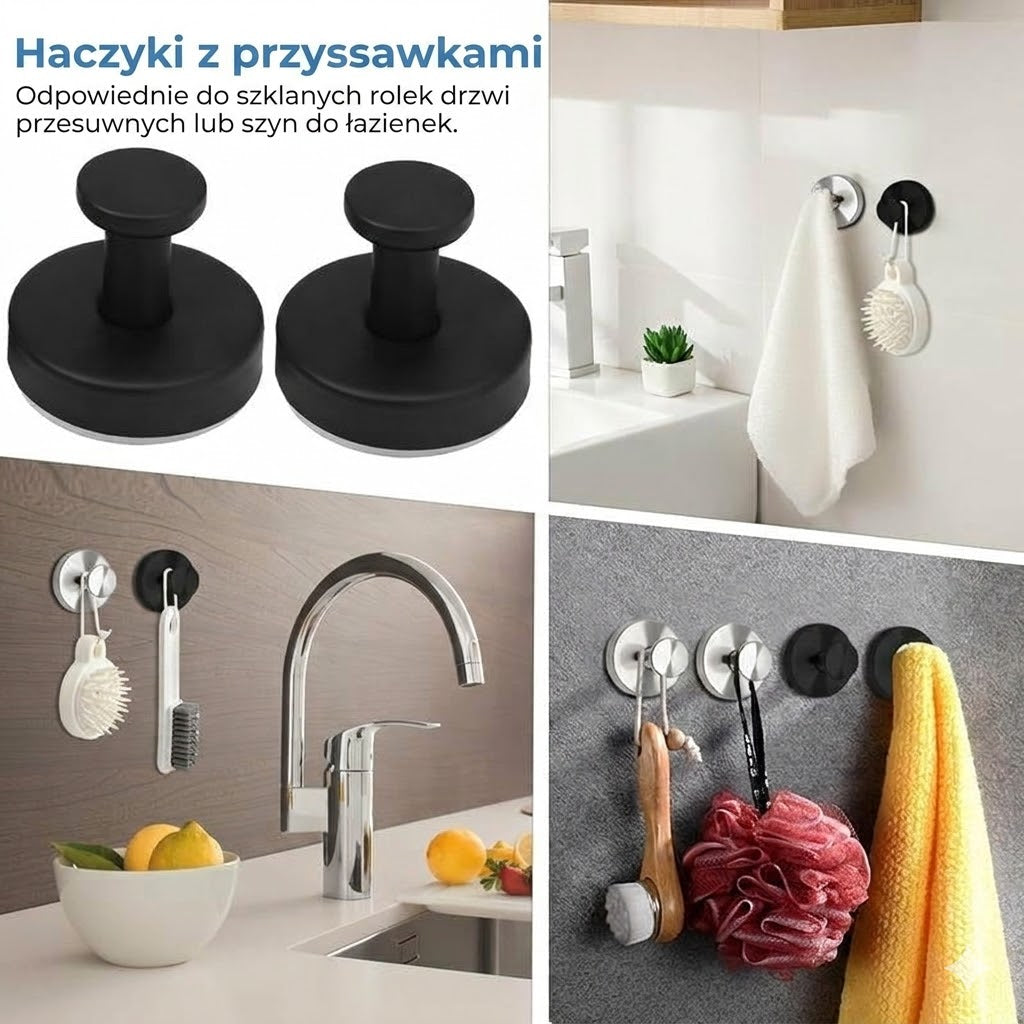 Nowoczesny haczyk na ręcznik do łazienki – System przyssawki z blokadą obrotową – Zdejmowany i wielokrotnego użytku – Bez uszkodzeń