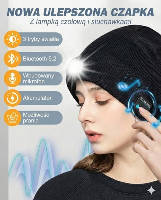 Dziana czapka z Bluetooth, ładowana przez USB, z latarką LED