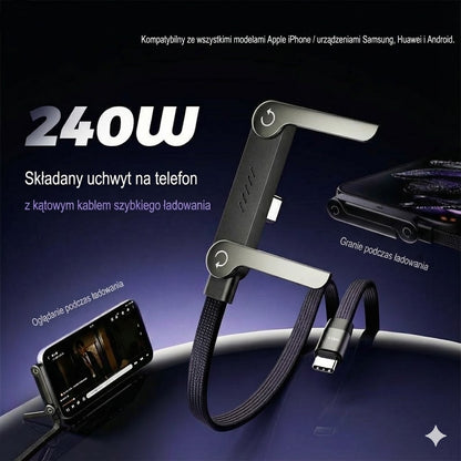 Kabel Type-C 2-w-1 z ukrytą podstawką – superszybkie ładowanie 240 W