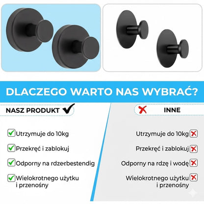 Nowoczesny haczyk na ręcznik do łazienki – System przyssawki z blokadą obrotową – Zdejmowany i wielokrotnego użytku – Bez uszkodzeń