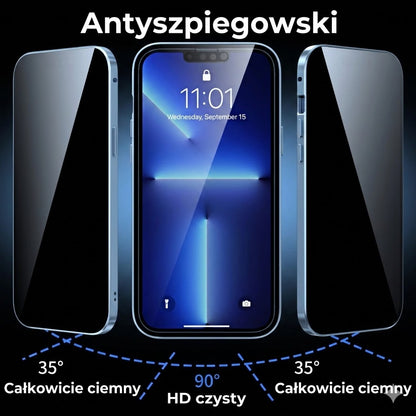 Magnetyczne etui prywatności do iPhone – Ochrona 360° – Szkło hartowane z filtrem prywatności – Dwustronna ochrona przeciwwstrząsowa