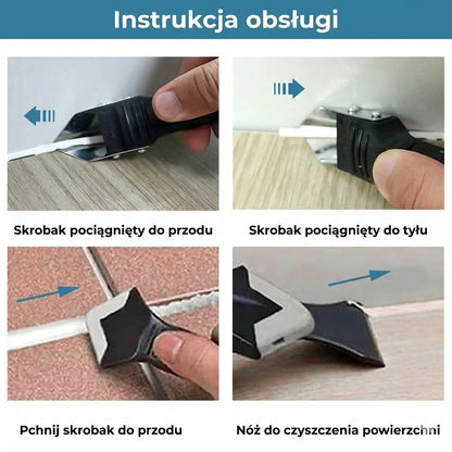 Narzędzie 3-w-1 do fugowania – usuwacz silikonu i szpachelka