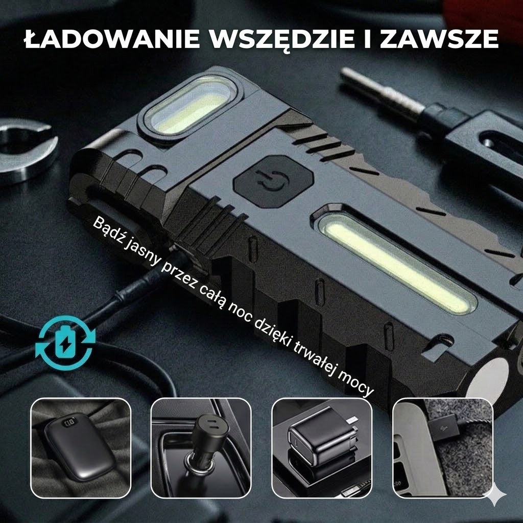 Akumulatorowa lampa robocza LED – Regulacja nachylenia 180°