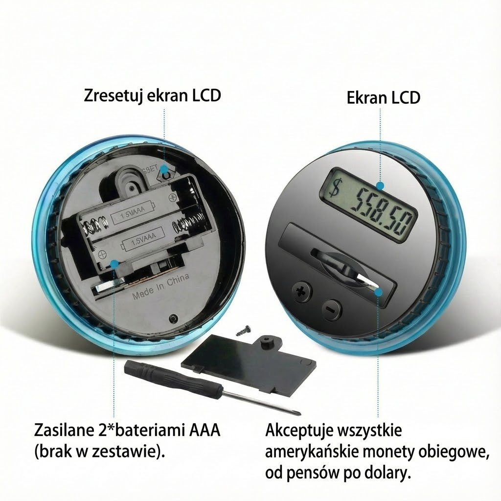 Elektroniczna skarbonka z automatycznym licznikiem