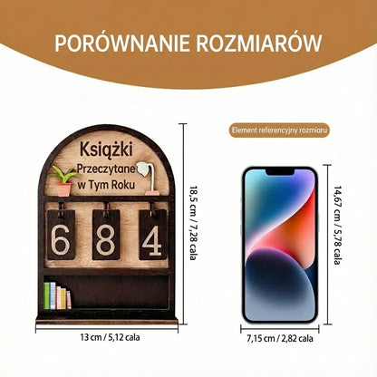 Drewniany licznik książek i tracker czytania – do wyzwań czytelniczych (do 999)
